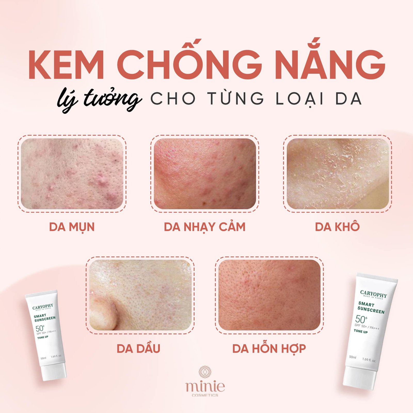 Kem Chống Nắng Caryophy Nâng Tone, Ngừa Mụn Smart Sunscreen SPF 50+ / PA+++ #Tone 50ml