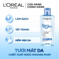 Nước Tẩy Trang Dành Cho Da Thường, Da Khô, Da Nhạy Cảm Và Da Make Up Đậm L'ORÉAL PARIS Micellar Water 3IN1 Refreshing Even For Sensitive Skin 250ml