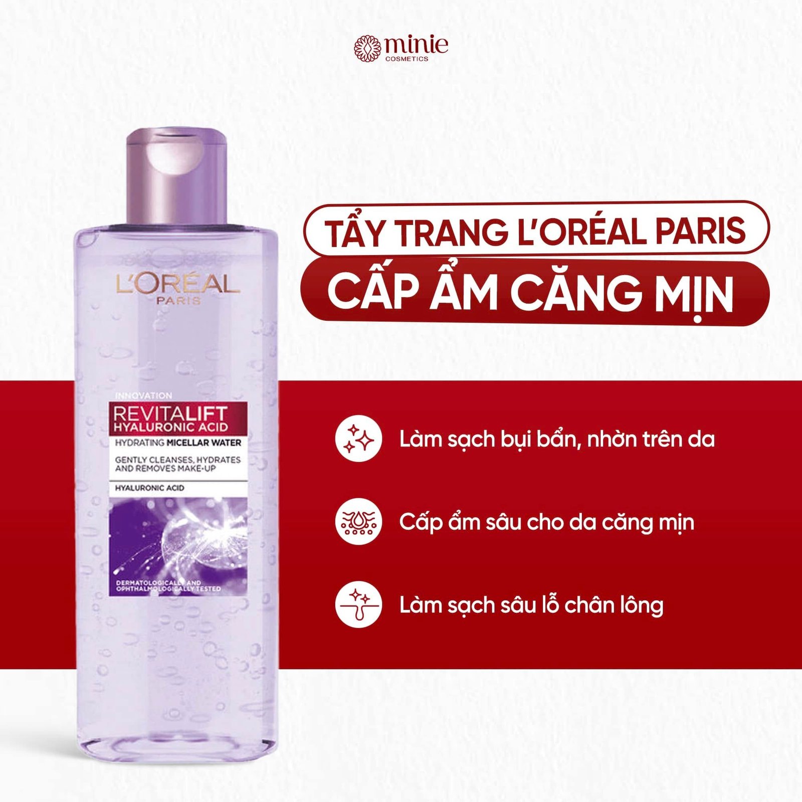 Nước Tẩy Trang Làm Sạch Và Siêu Cấp Ẩm L'oreal Revitalift Hyaluronic Acid Hydrating Micellar Water