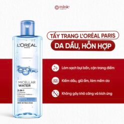 Nước Tẩy Trang Dành Cho Da Thường, Da Khô, Da Nhạy Cảm Và Da Make Up Đậm L'ORÉAL PARIS Micellar Water 3IN1 Refreshing Even For Sensitive Skin 250ml