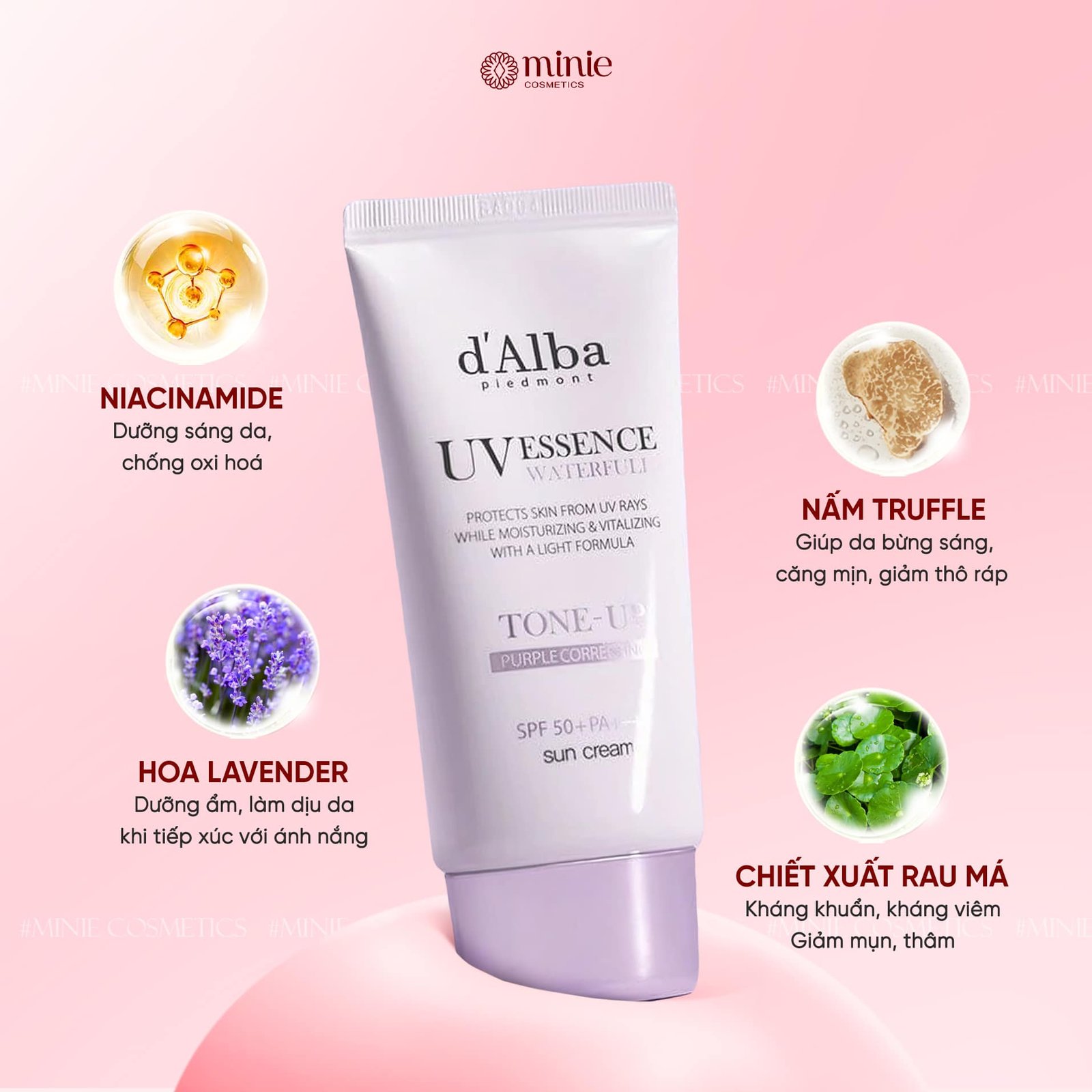 Kem chống nắng nâng tông hiệu chỉnh sắc da d'Alba Waterfull Tone-Up Purple Correcting Sun Cream SPF50+ PA++++ 50ml