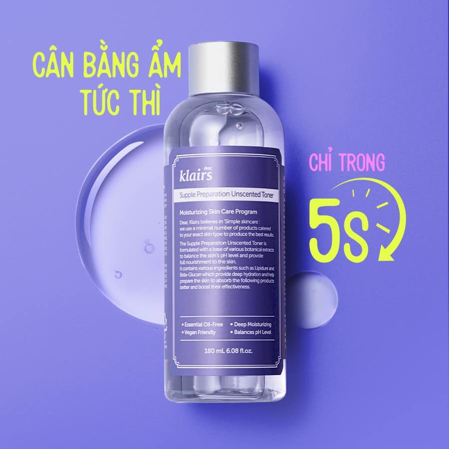 Nước Hoa Hồng Dưỡng Ẩm, Làm Dịu Da Klairs Supple Preparation Toner