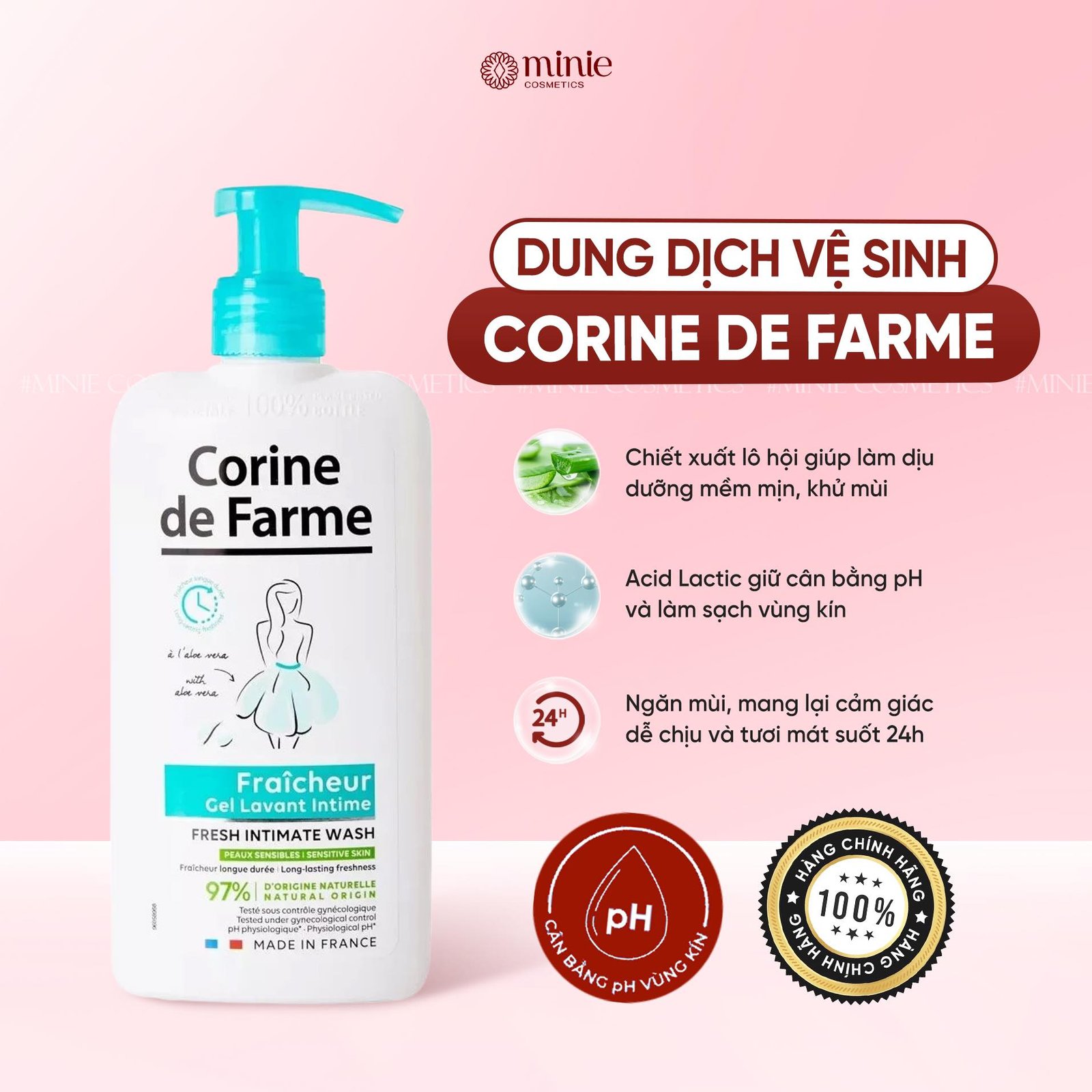 Gel vệ sinh phụ nữ dịu nhẹ Corine De Farme Fresh Intimate Wash 250ml