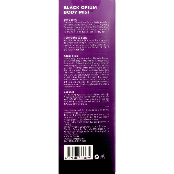 Xịt thơm toàn thân Grace And Glow Black Opium Body Mist 100ml