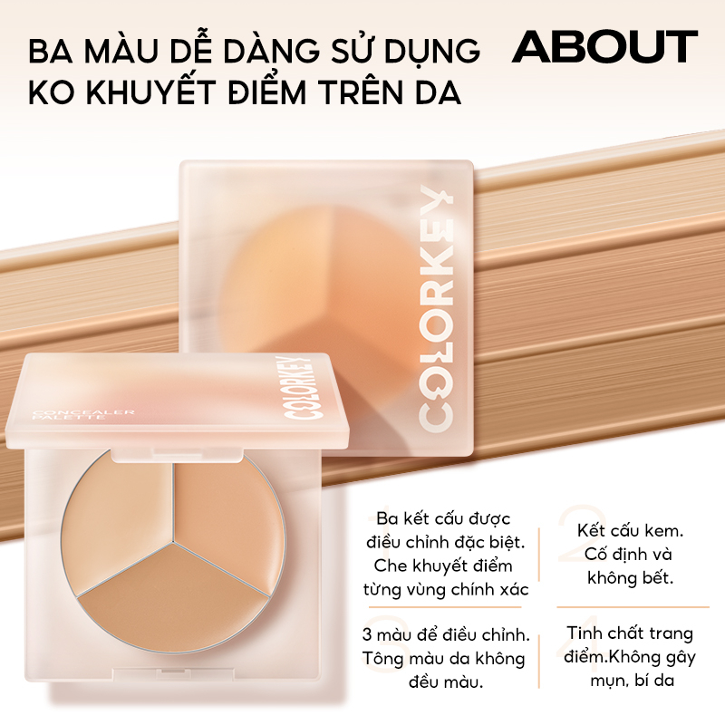 Bảng kem che khuyết điểm 3 ô màu COLORKEY Targeting Three-colour Concealer Palette 3.9g