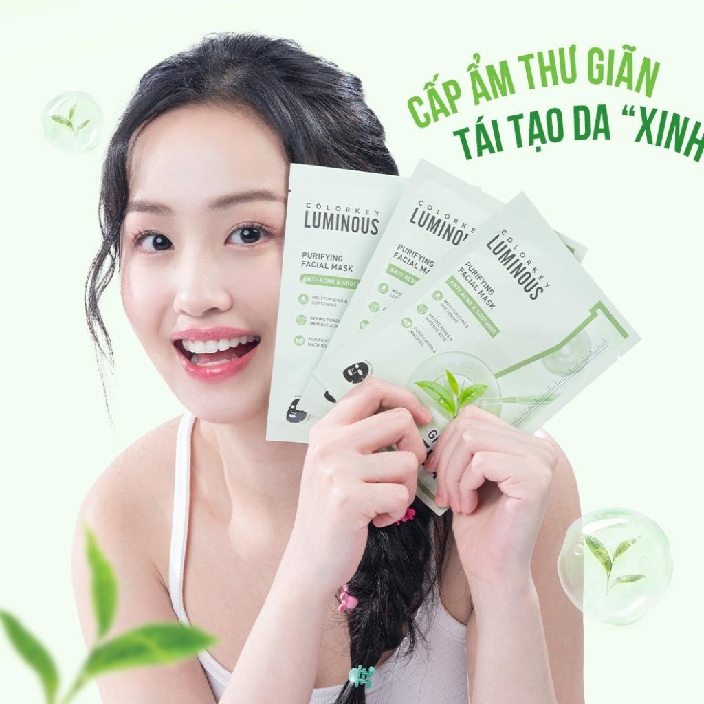 Mặt nạ hỗ trợ giảm mụn trà xanh Colorkey Luminous Purifying Facial Tea Tree Mask 25ml
