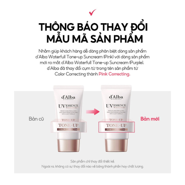Kem chống nắng nâng tông hiệu chỉnh sắc da d'Alba Waterfull Tone-Up Purple Correcting Sun Cream SPF50+ PA++++ 50ml