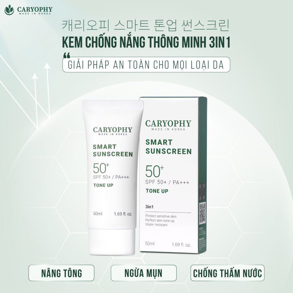 Kem Chống Nắng Caryophy Nâng Tone, Ngừa Mụn Smart Sunscreen SPF 50+ / PA+++ #Tone 50ml