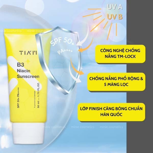 Kem Chống Nắng Phổ Rộng Dưỡng Trắng Da Mặt TIAM B3 Niacin Sunscreen SPF 50+ PA++++ 50ml