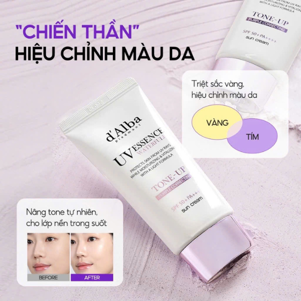 Kem chống nắng nâng tông hiệu chỉnh sắc da d'Alba Waterfull Tone-Up Purple Correcting Sun Cream SPF50+ PA++++ 50ml