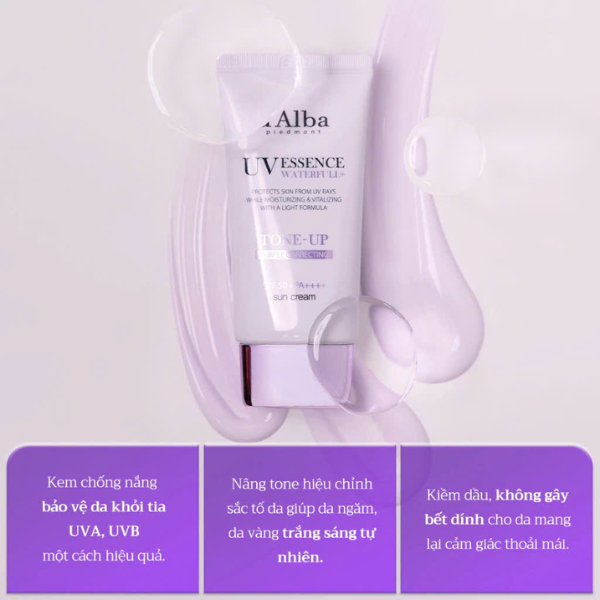 Kem chống nắng nâng tông hiệu chỉnh sắc da d'Alba Waterfull Tone-Up Purple Correcting Sun Cream SPF50+ PA++++ 50ml