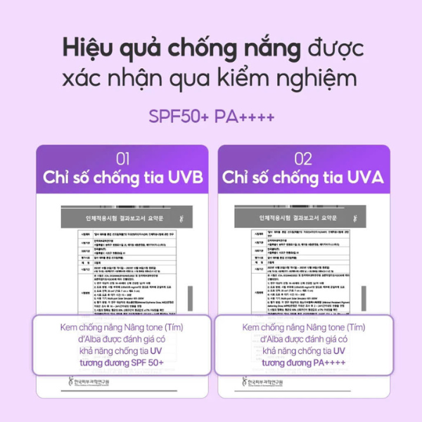 Kem chống nắng nâng tông hiệu chỉnh sắc da d'Alba Waterfull Tone-Up Purple Correcting Sun Cream SPF50+ PA++++ 50ml