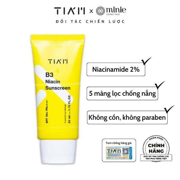 Kem Chống Nắng Phổ Rộng Dưỡng Trắng Da Mặt TIAM B3 Niacin Sunscreen SPF 50+ PA++++ 50ml