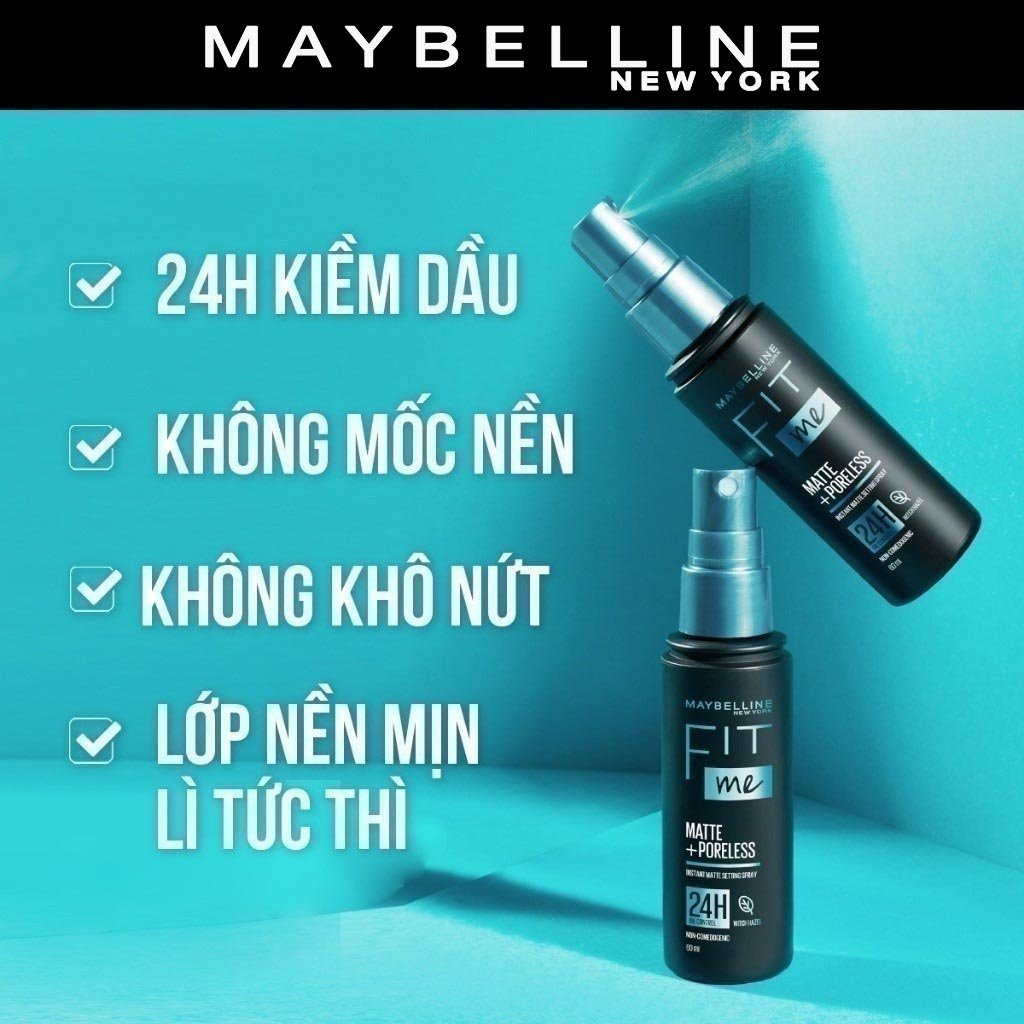 Xịt khóa nền 24h kiềm dầu Maybelline Fit Me Matte Poreless Setting Spray 60ml