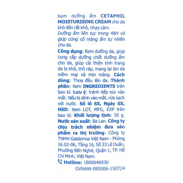 Kem dưỡng ẩm cho da nhạy cảm Cetaphil Moisturizing Cream