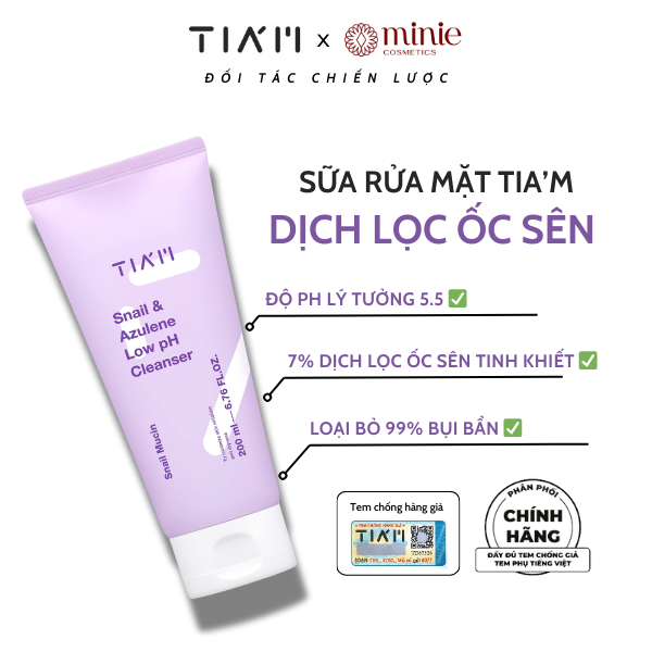Sữa rửa mặt làm sạch dịu nhẹ cho mọi loại da TIA'M Snail & Azulene Low PH Cleanser