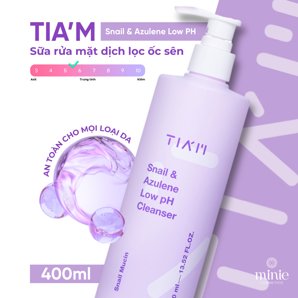 Sữa rửa mặt làm sạch dịu nhẹ cho mọi loại da TIA'M Snail & Azulene Low PH Cleanser