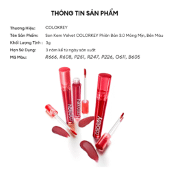 Son kem lì mịn mượt COLORKEY Airy Velvet Lip Lacquer 3g