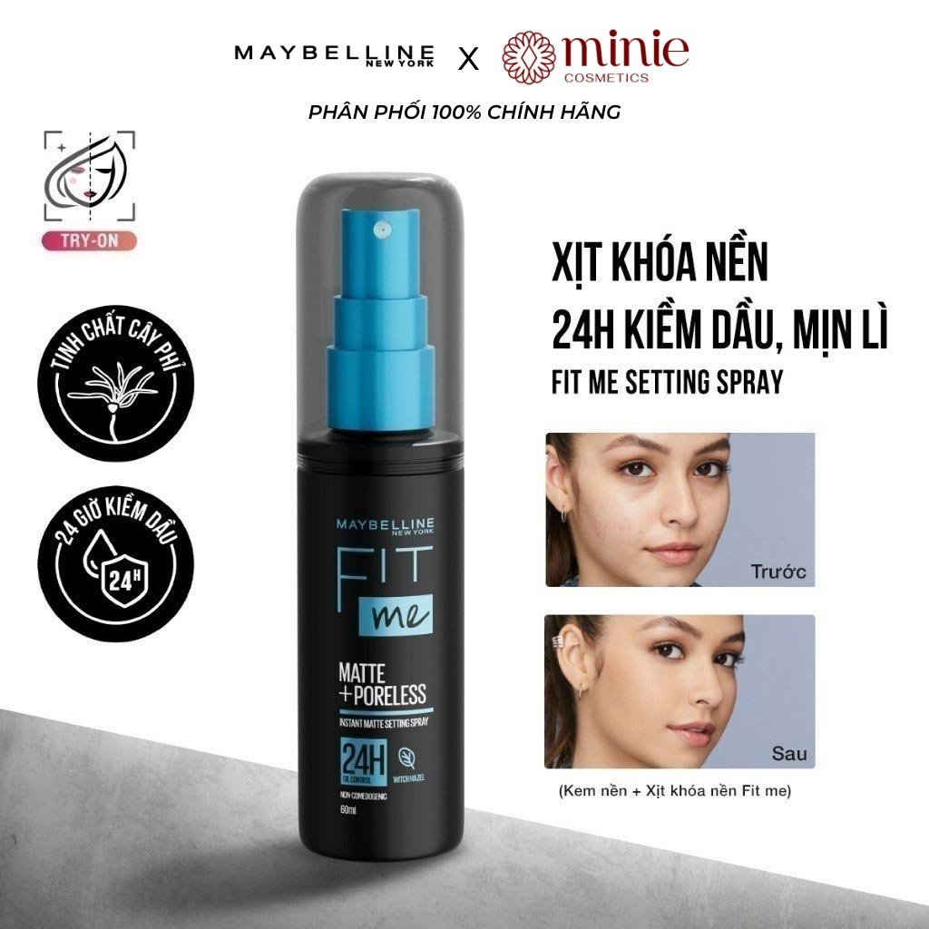 Xịt khóa nền 24h kiềm dầu Maybelline Fit Me Matte Poreless Setting Spray 60ml