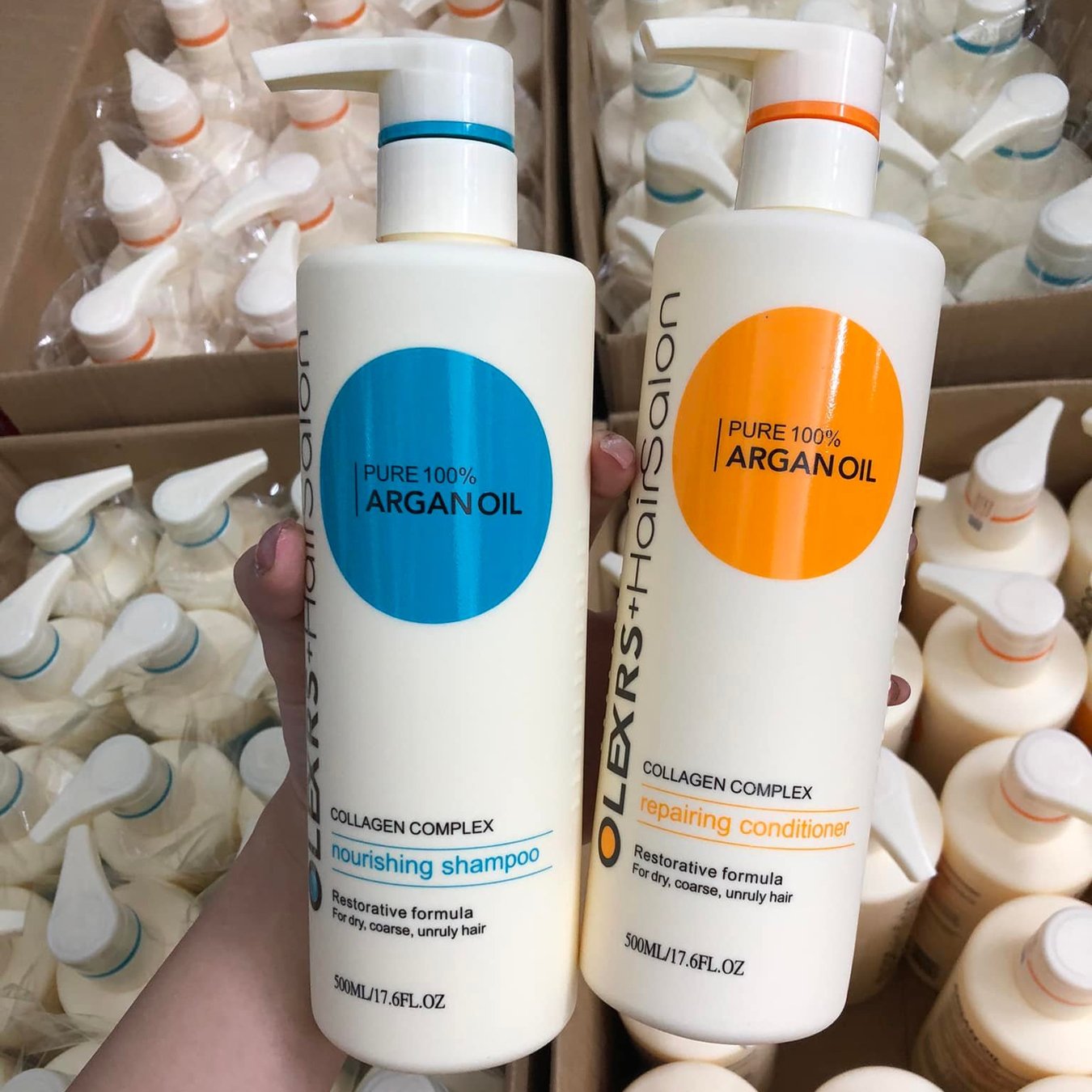 Bộ Gội Xả Ngăn Ngừa Rụng Tóc Olexrs + Hair Salon Pure 100% Argan Oil