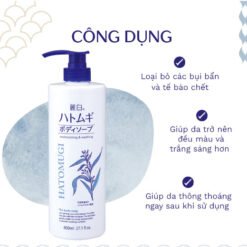 Sữa Tắm Dưỡng Ẩm, Trắng Da Chiết Xuất Ý Dĩ Nhật Bản Hatomugi Moisturizing & Washing The Body Soap 800ml