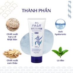 Sữa Rửa Mặt Tẩy Trang Hatomugi Dưỡng Sáng Da Reihaku Hatomugi W Cleansing Foam 130g