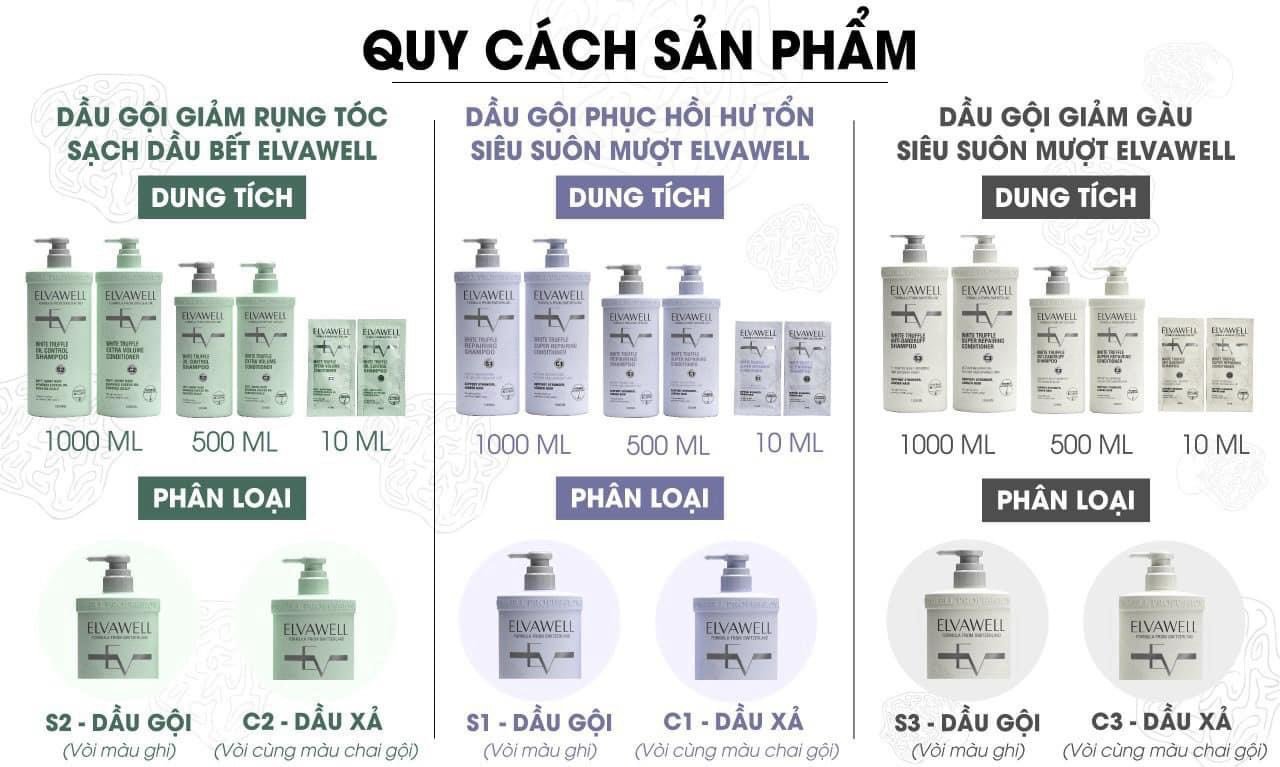 Bộ gội xả giảm gàu giảm rụng tóc và phục hồi hư tổn ELVAWELL