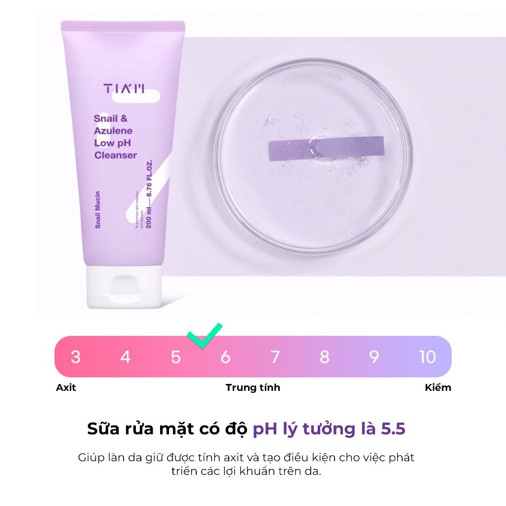 Sữa rửa mặt làm sạch dịu nhẹ cho mọi loại da TIA'M Snail & Azulene Low PH Cleanser
