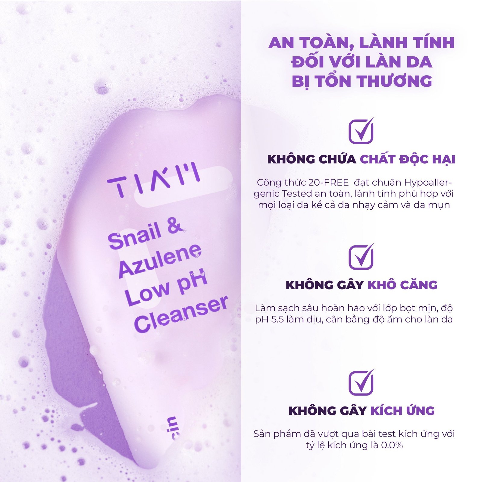 Sữa rửa mặt làm sạch dịu nhẹ cho mọi loại da TIA'M Snail & Azulene Low PH Cleanser