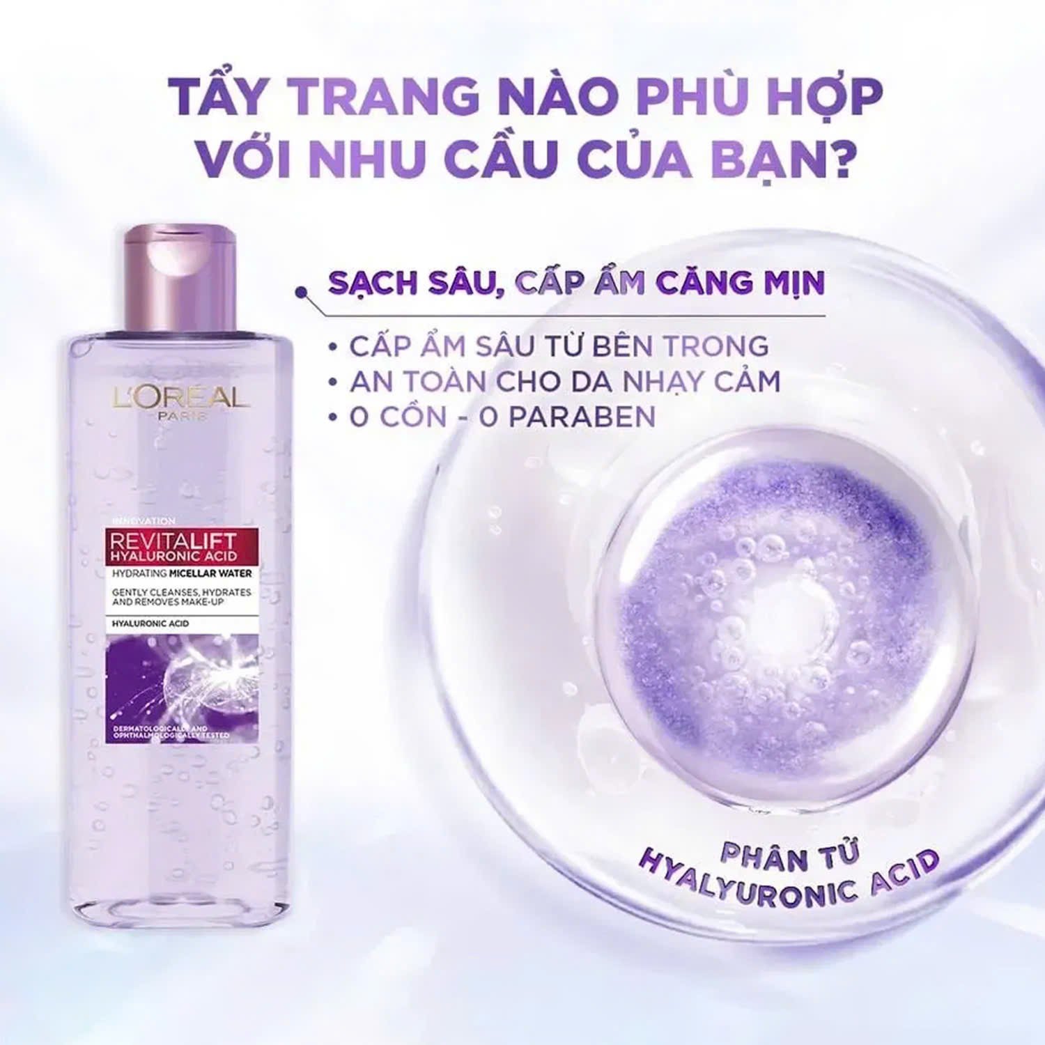 Nước Tẩy Trang Làm Sạch Và Siêu Cấp Ẩm L'oreal Revitalift Hyaluronic Acid Hydrating Micellar Water