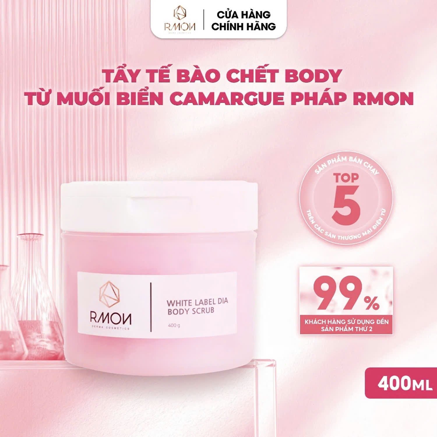 Tẩy tế bào chết body muối hồng RMON White Label Dia Body Scrub 400g
