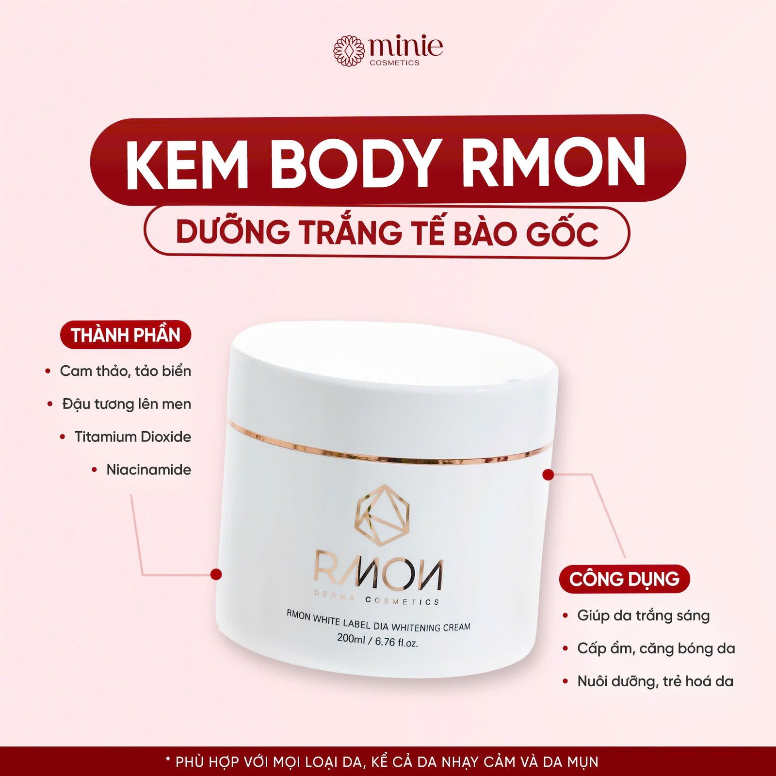 Kem Dưỡng Trắng Da Body Rmon White Label Dia Whitening Cream