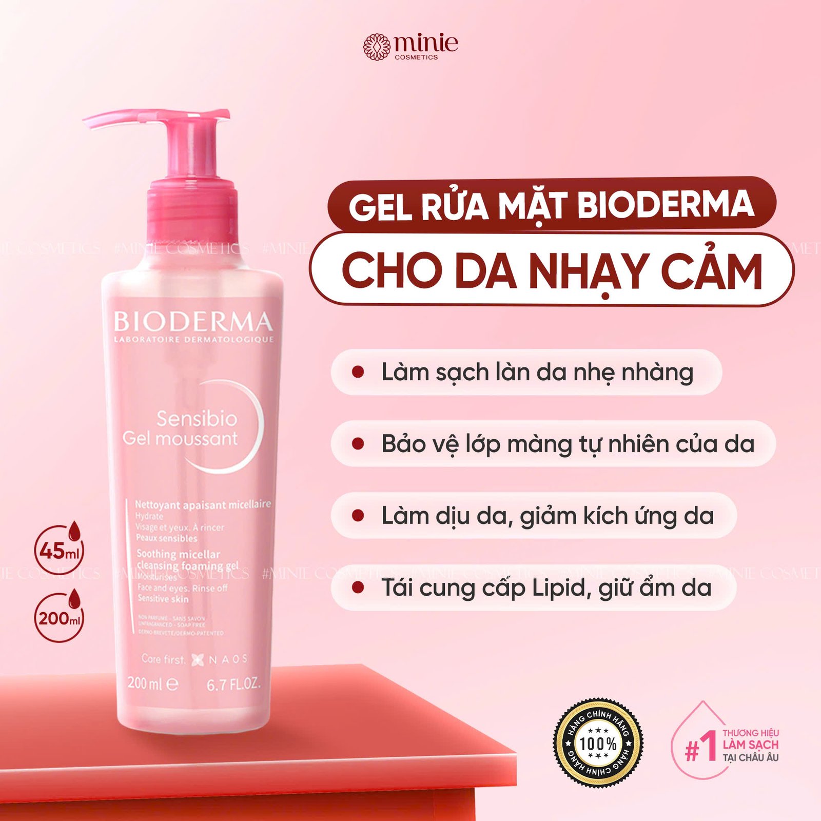 Gel Rửa Mặt Ngăn Ngừa Mụn Cho Da Nhạy Cảm Bioderma Sensibio Gel Moussant
