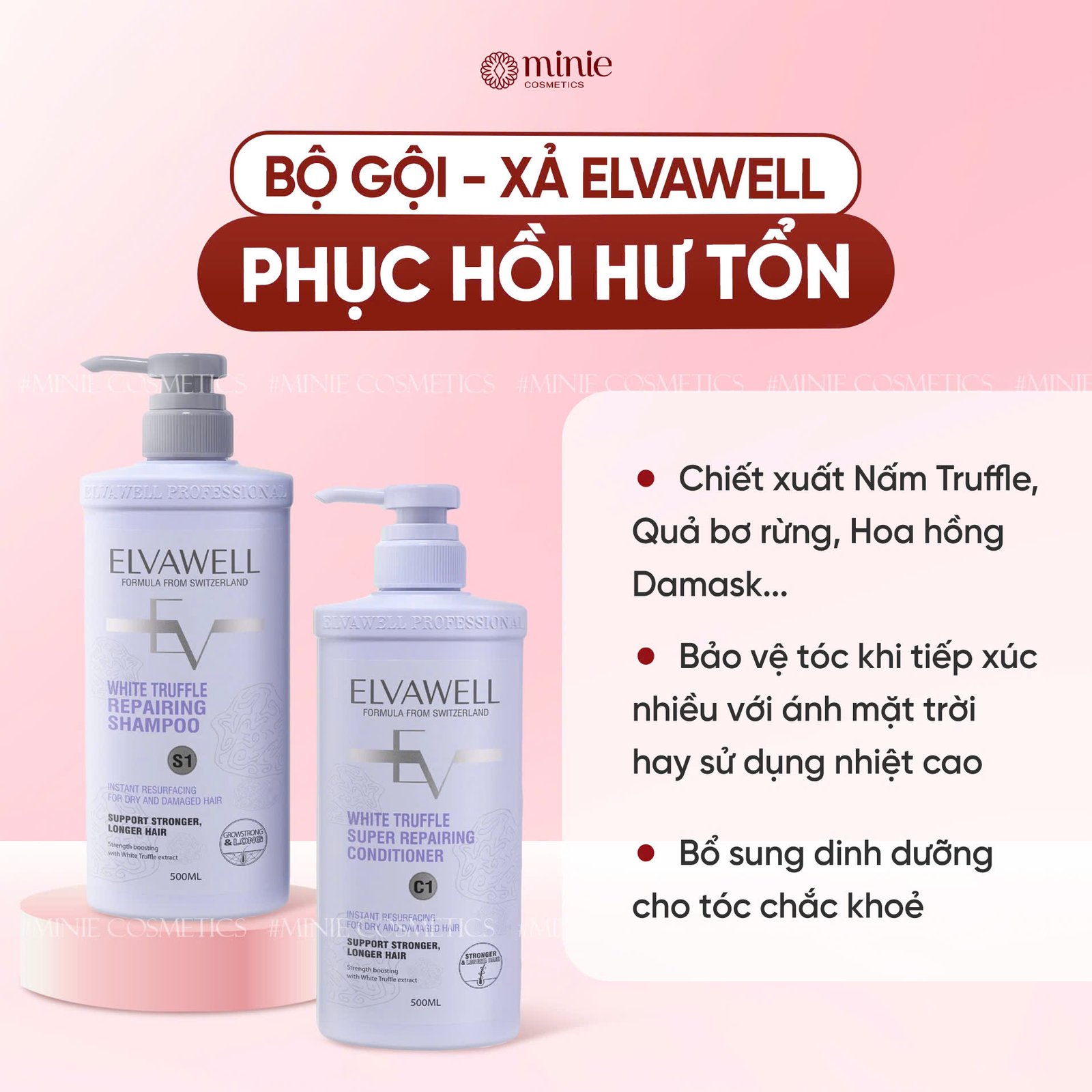 Bộ gội xả giảm gàu giảm rụng tóc và phục hồi hư tổn ELVAWELL