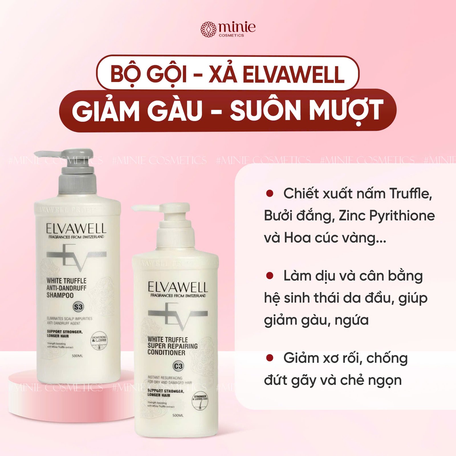 Bộ gội xả giảm gàu giảm rụng tóc và phục hồi hư tổn ELVAWELL