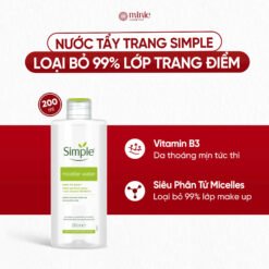 Nước Tẩy Trang Simple Làm Sạch Trang Điểm Kind To Skin Micellar Cleansing Water