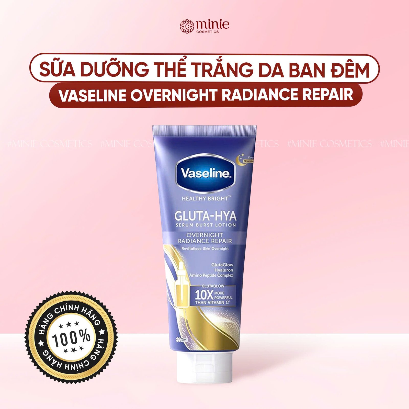 Mặt Nạ Dưỡng Thể Căng Mướt Vaseline Gluta-Hya Serum Burst Lotion Overnight Radiance Repair 330ml